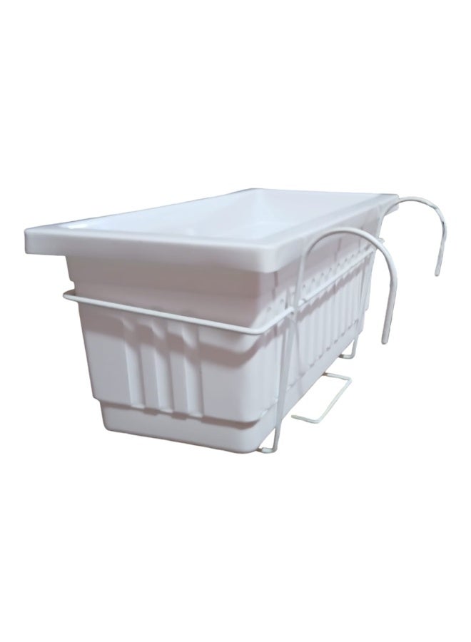Rectangular Planter Pot Set with Built-in Drainage Dish 20x40cm 3 Pieces with 3 Metal Stand for Hanging Balcony -white - Image 5